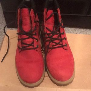 Kids red timberland boots